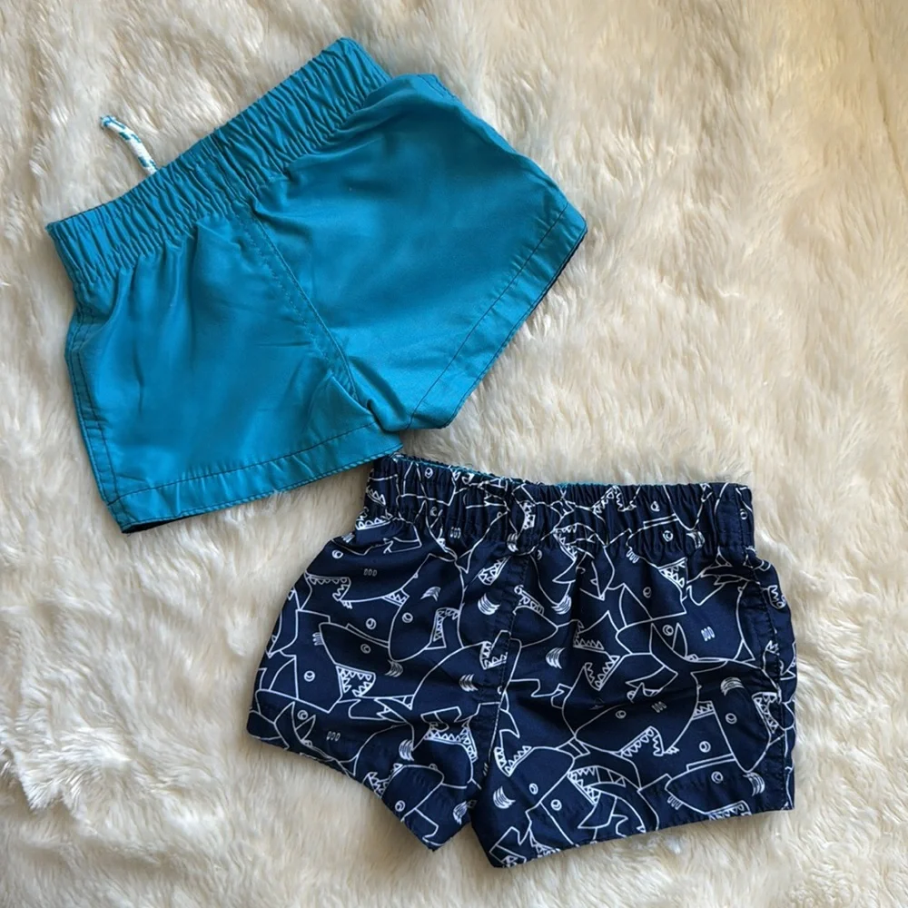 PRIMARK - set of 2 Blue/Shark Swim Shorts 0-3 Months
